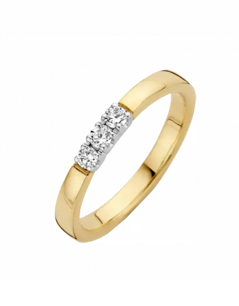 Briljant Gouden ring - 14 karaats - Memoire - Briljant - 0.09 crt - Maat 17.5