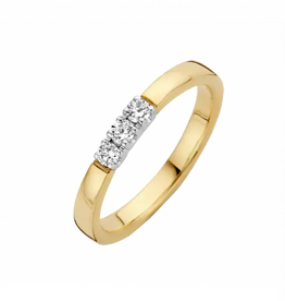 Gouden Briljant damesring - Memoire -  3x 0.05 ct. - Briljant - H.Si - Maat 17.25