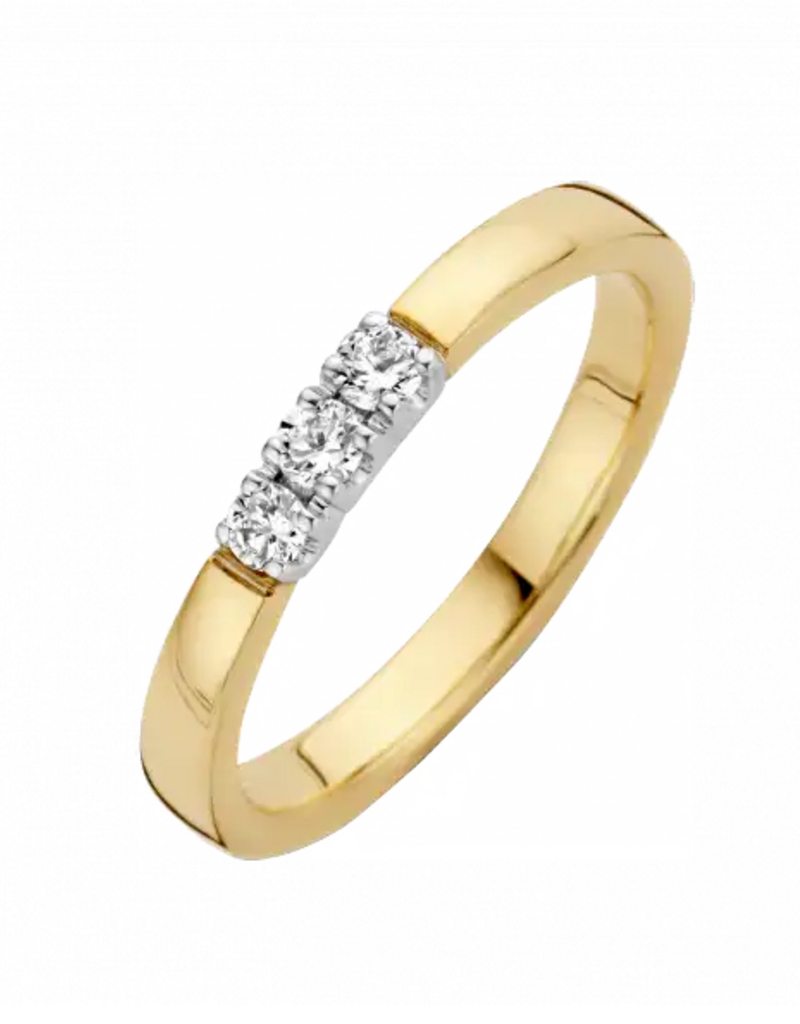 Gouden Memoire ring - 14 karaats - Geel - Briljant - 3x0.09 crt - H/Si - Maat 17