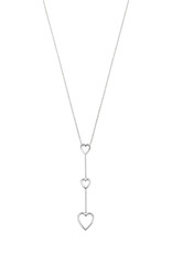 Zilveren y-collier - Gerhodineerd - Hartjes - 41 + 4 cm
