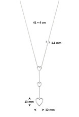 Zilveren y-collier - Gerhodineerd - Hartjes - 41 + 4 cm
