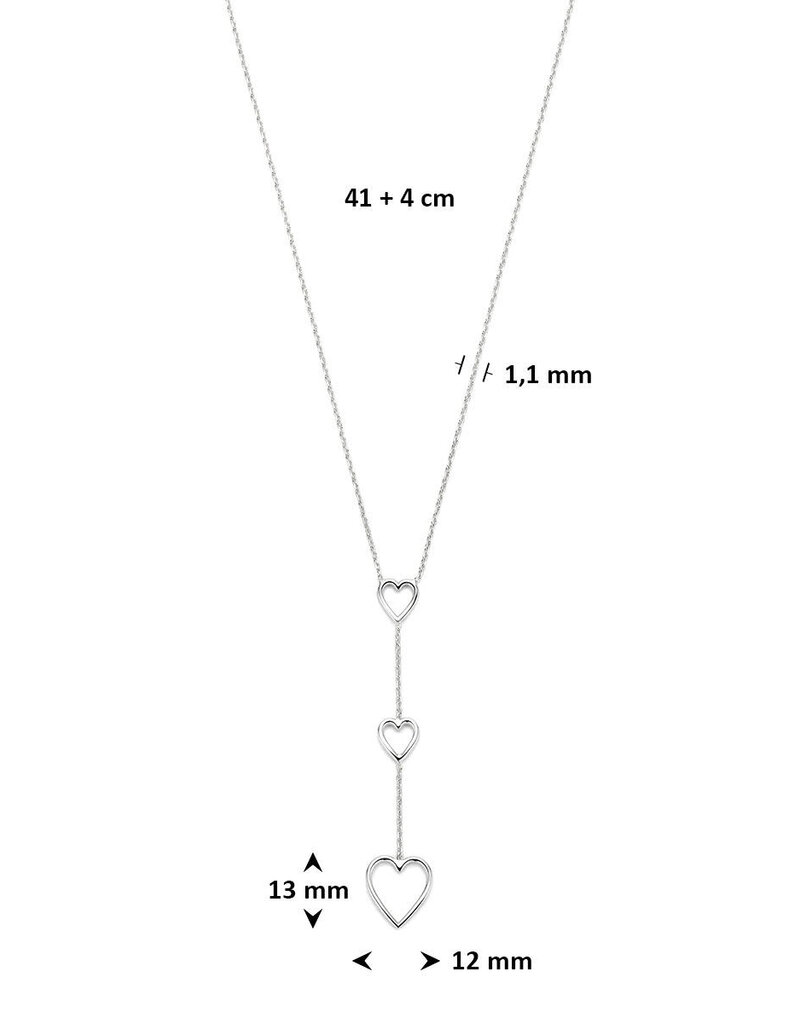 Zilveren y-collier - Gerhodineerd - Hartjes - 41 + 4 cm