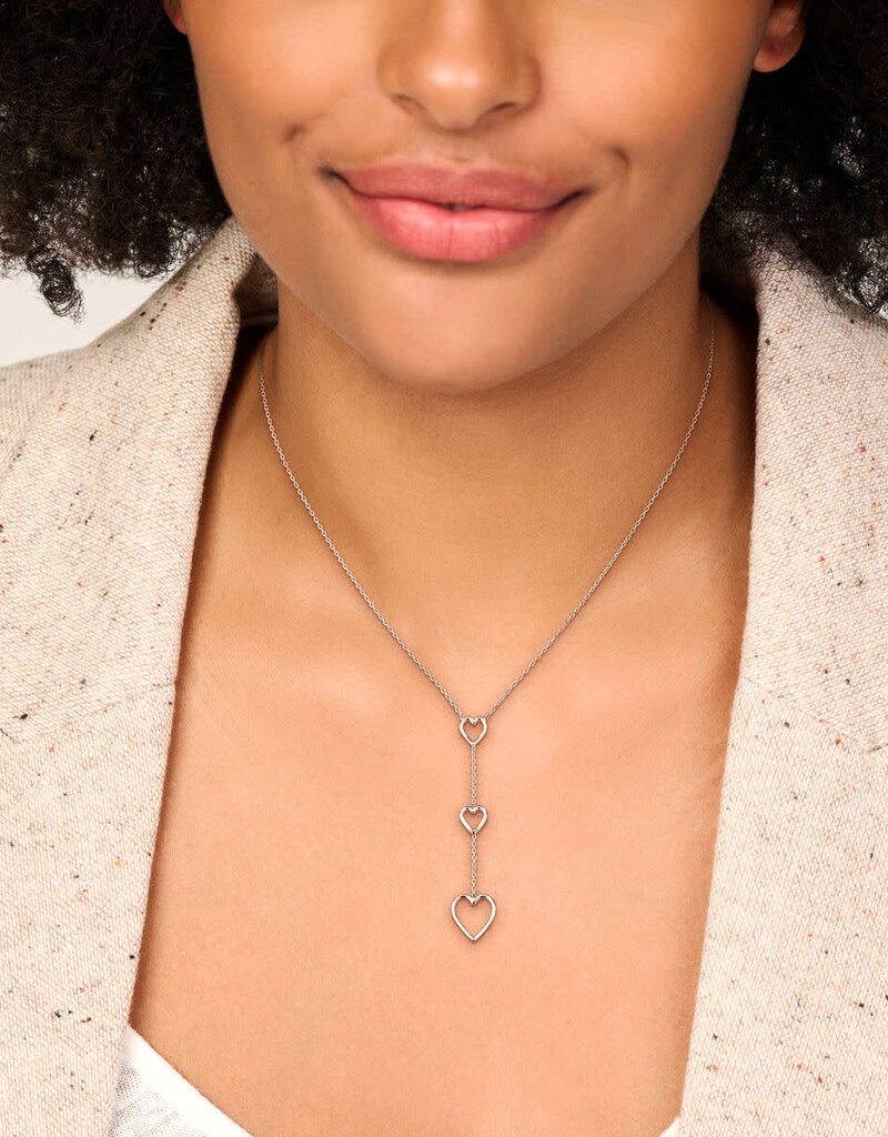 Zilveren y-collier - Gerhodineerd - Hartjes - 41 + 4 cm