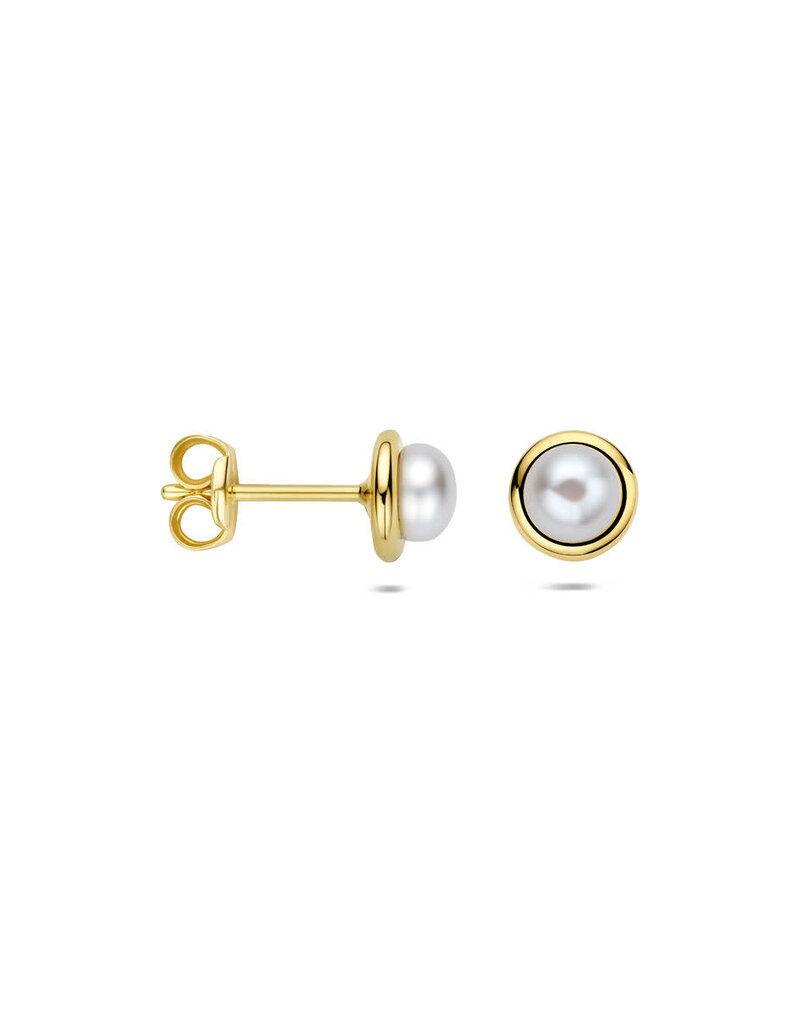 Gouden oorknoppen - 14 karaats - Zoetwaterparel - 6 mm