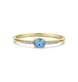 Gouden ring - 14 karaats - Zirkonia Blauw en blank - Maat 56