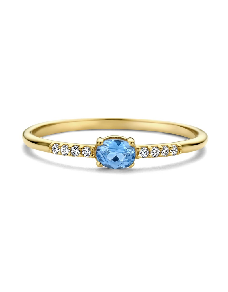 Gouden ring - 14 karaats - Zirkonia Blauw en blank - Maat 56