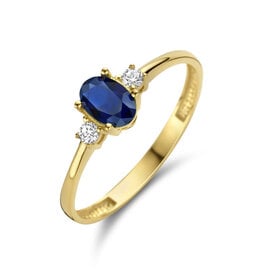 Gouden ring - 14 karaats - Zirkonia - Synthetisch saffier - Maat 18.5