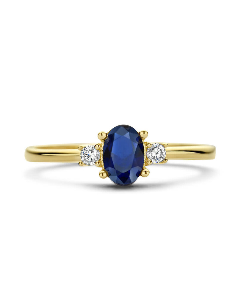 Gouden ring - 14 karaats - Zirkonia - Synthetisch saffier - Maat 18.5