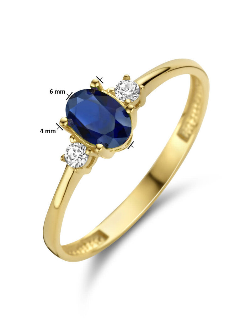 Gouden ring - 14 karaats - Zirkonia - Synthetisch saffier - Maat 18.5