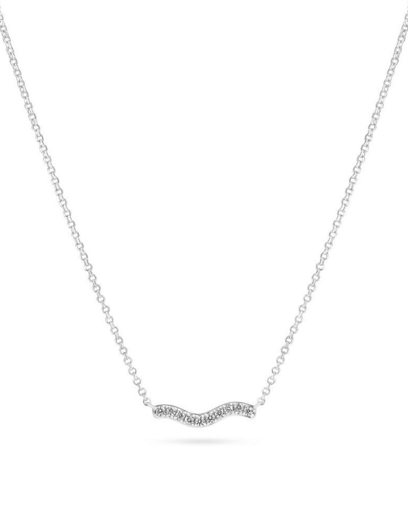 Zilveren collier - Gerhodineerd - Zirkonia - Wave - 45 cm/schuif