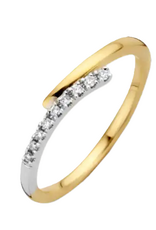Gouden bicolor ring - 14 karaats - Noce - Briljant - 0.07crt - Maat 17
