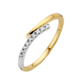 Briljant Gouden bicolor ring - 14 karaats - Noce - Briljant - 0.07crt - Maat 17