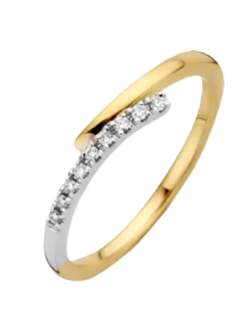 Gouden bicolor ring - 14 karaats - Noce - Briljant - 0.07crt - Maat 17