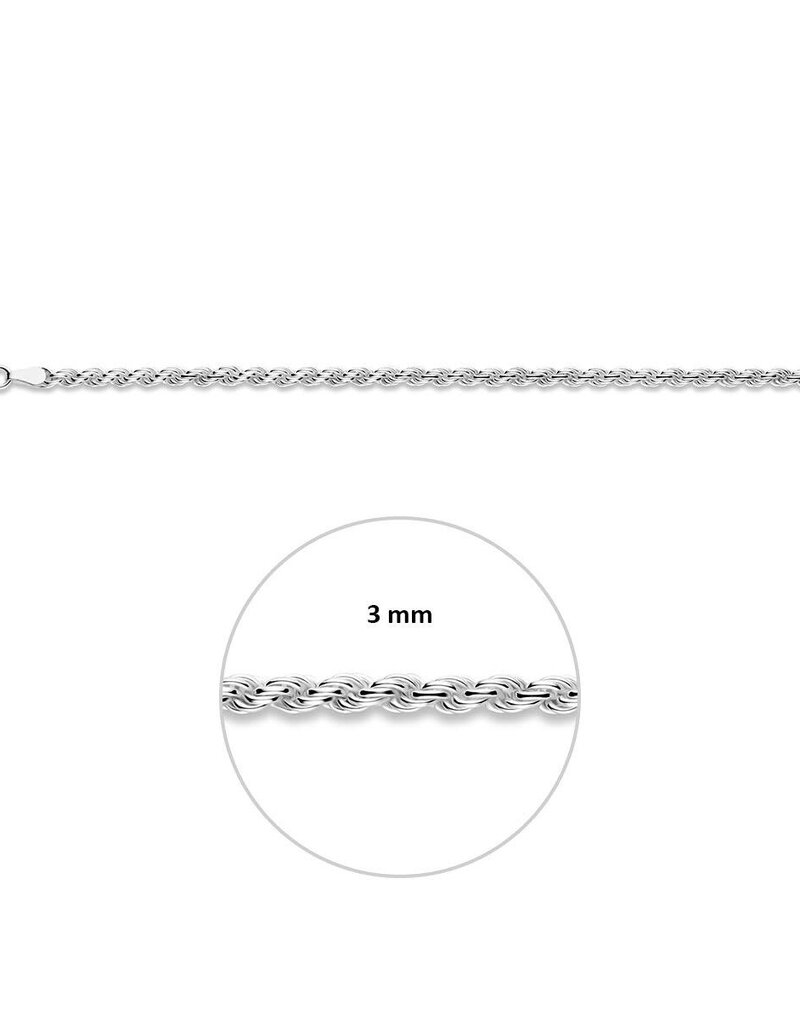 Zilveren koord armband - Gerhodineerd - 3 mm - 19 cm