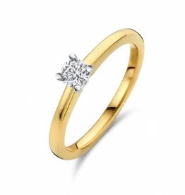 Gouden ring - 14 karaats - Quattro - Briljant - 0.09crt - Maat 17.5