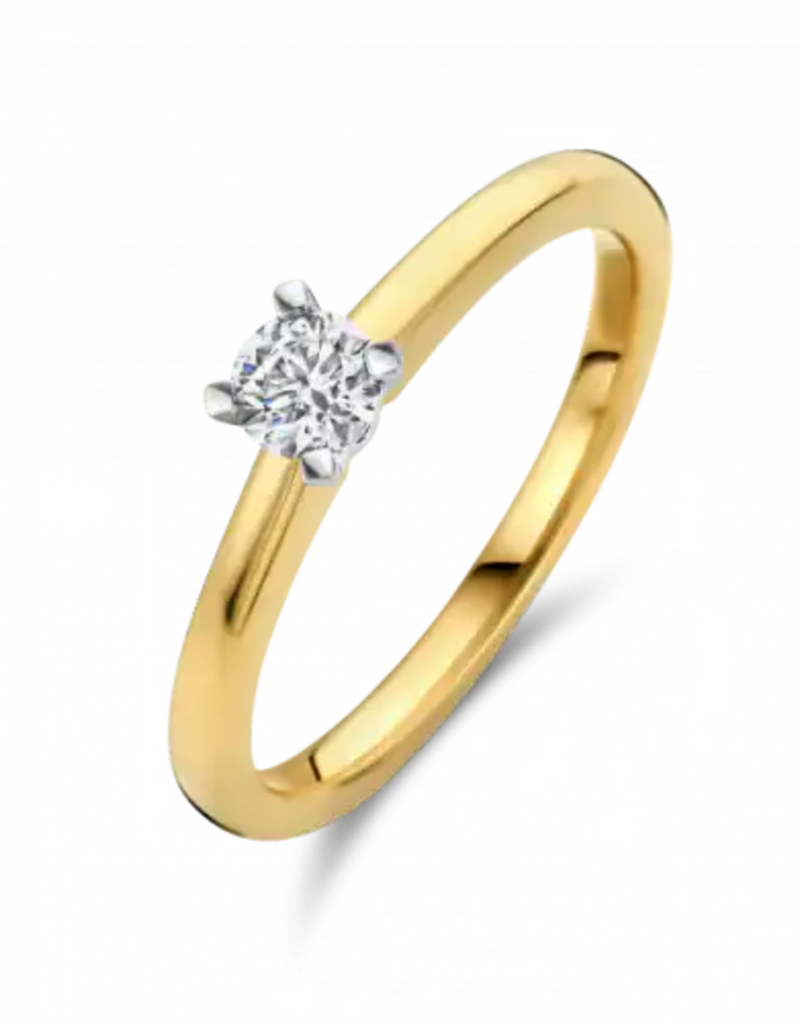 Gouden ring - 14 karaats - Quattro - Briljant - 0.09crt - Maat 17.5