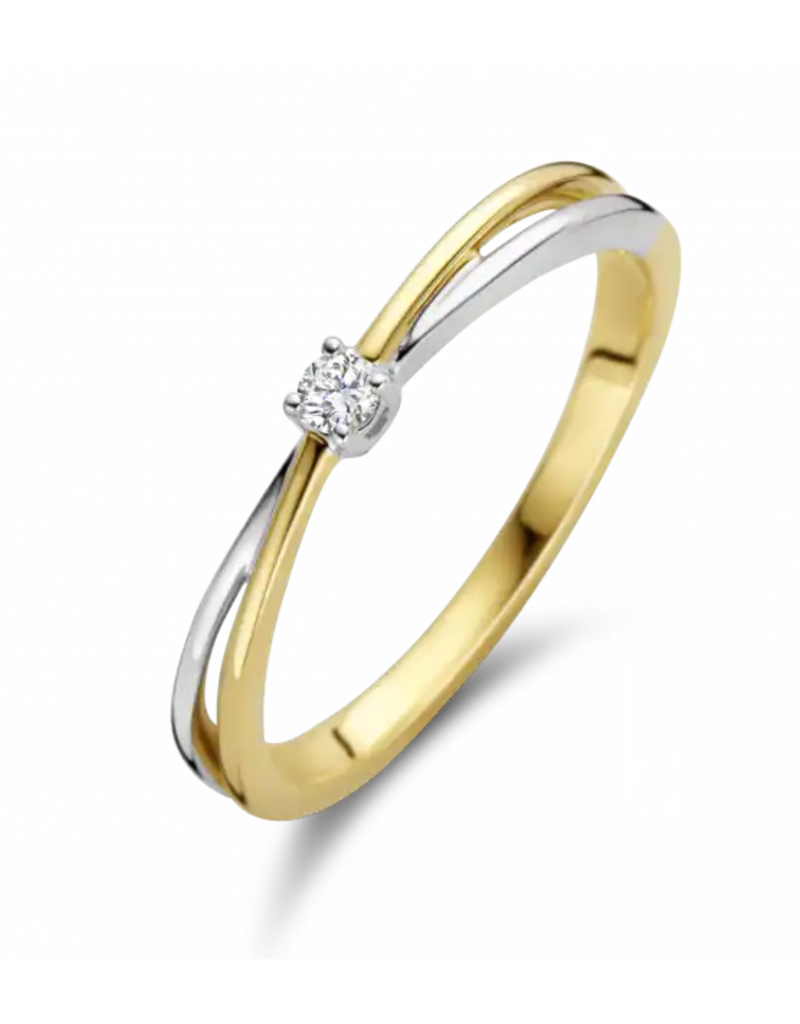 Gouden bicolor ring - 14 karaats - Sofia - Briljant - 0.05crt - Maat 17.5