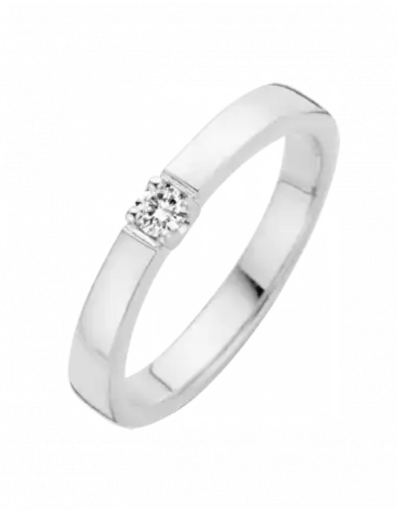 Wit gouden ring - 14 karaats - Memoire - Briljant - 0.02crt - Maat 17