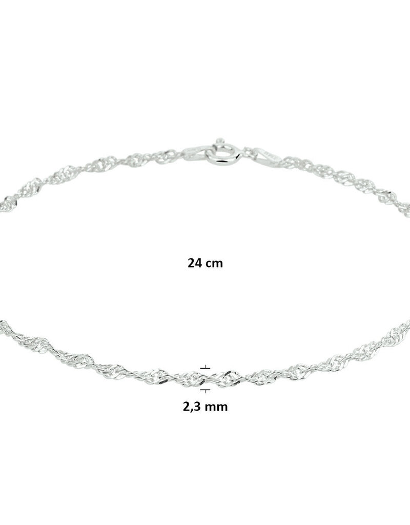 Zilveren enkelbandje - Gerhodineerd - Singapore - 2.25 mm - 24