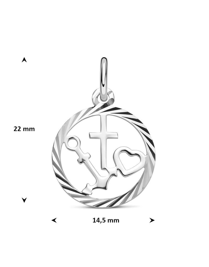 Zilveren hanger - Gerhodineerd - Geloof, hoop en liefde - Gediamanteerd