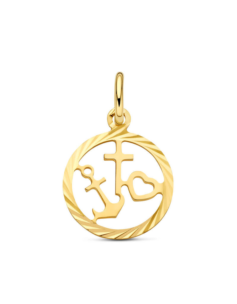 Gouden hanger - 14 karaats - Geloof, hoop en liefde - Gediamanteerd