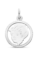Zilveren kinderkopje - Jongen in rand - Gediamanteerd - 19 mm