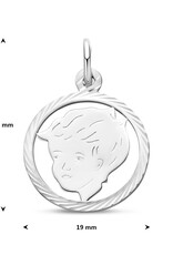 Zilveren kinderkopje - Jongen in rand - Gediamanteerd - 19 mm