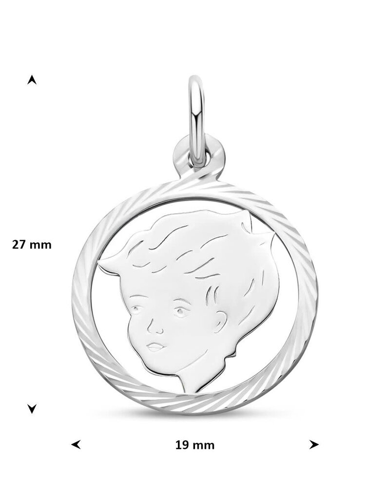 Zilveren kinderkopje - Jongen in rand - Gediamanteerd - 19 mm