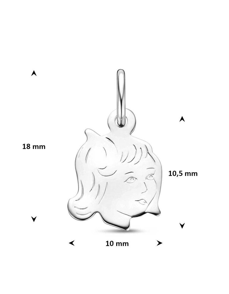 Zilveren kinderkopje - Meisje - 14 x 10 mm
