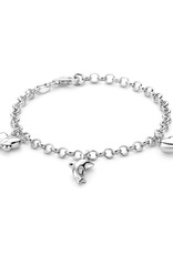 Zilveren bedelarmband - Gerhodineerd - Hartje, Vlinder - Dolfijn - 15 cm