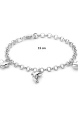 Zilveren bedelarmband - Gerhodineerd - Hartje, Vlinder - Dolfijn - 15 cm