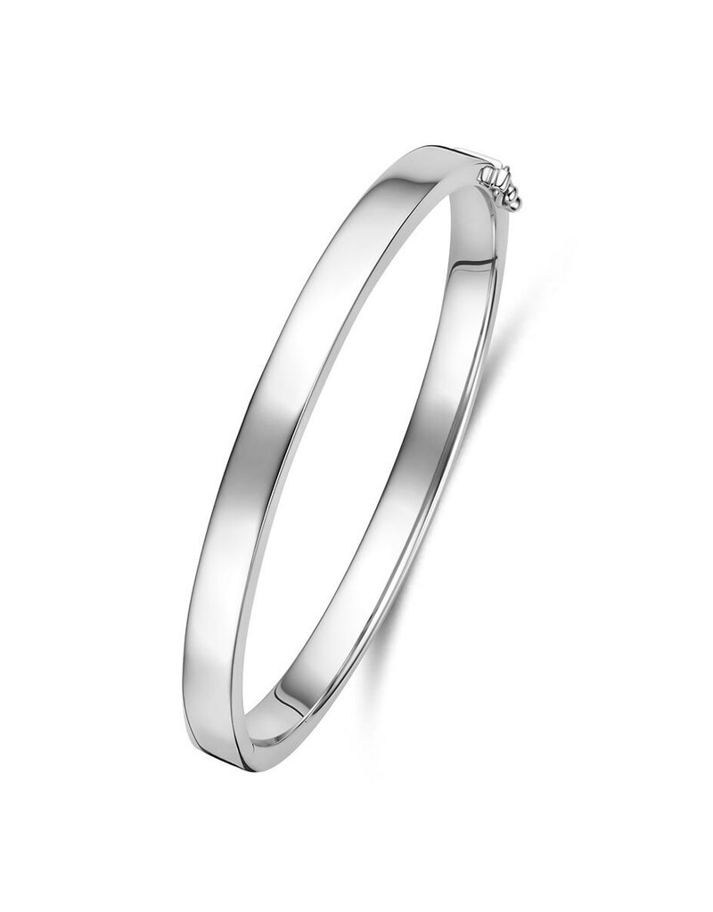 Zilveren bangle - Gerhodineerd - Vlakke buis - Scharnier - 6 mm - 60 mm