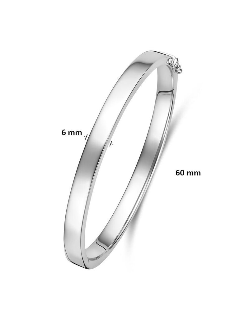 Zilveren bangle - Gerhodineerd - Vlakke buis - Scharnier - 6 mm - 60 mm