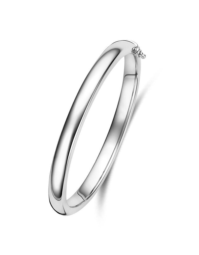 Zilveren bangle - Gerhodineerd - Bolle buis - Scharnier - 6 mm - 60 mm