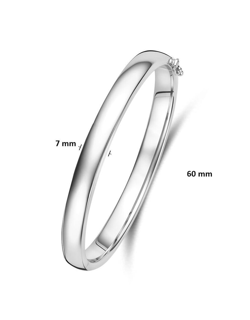 Zilveren bangle - Gerhodineerd - Bolle buis - Scharnier - 7 mm - 60 mm
