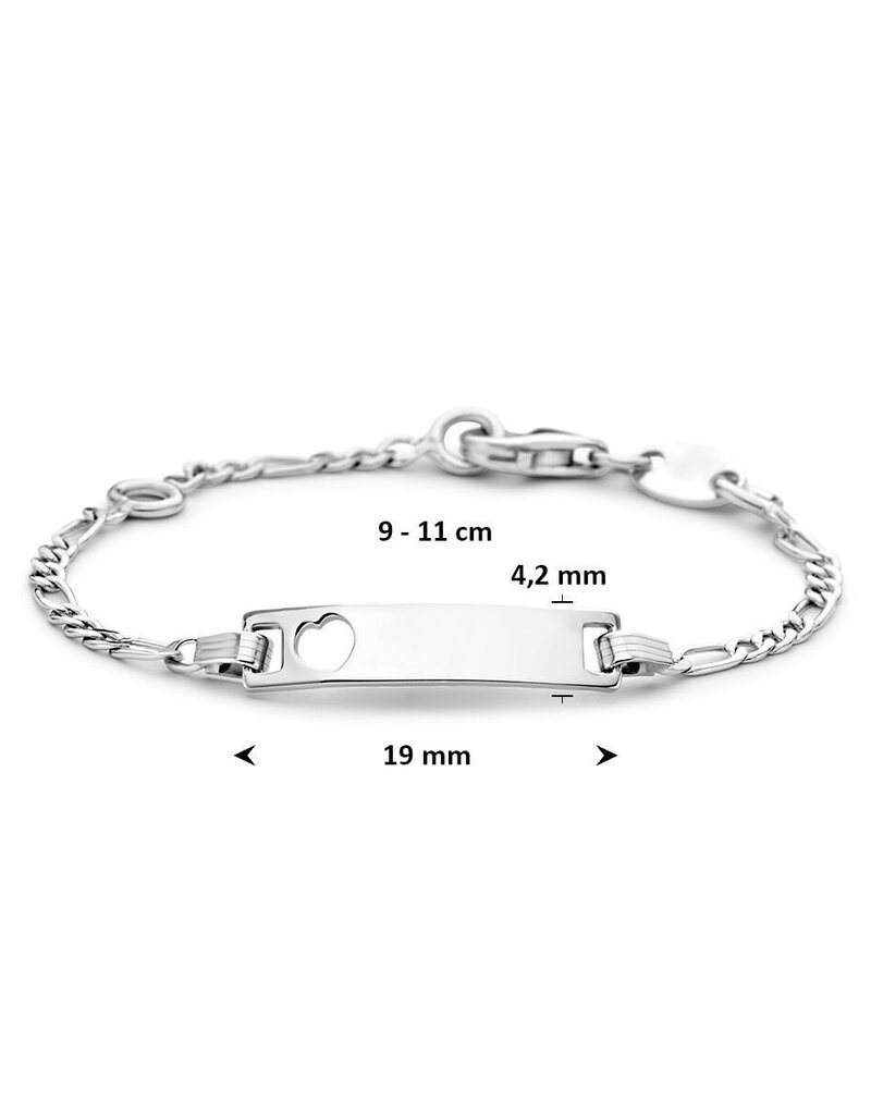 Zilveren graveerarmband - Gerhodineerd - Figaro - Hartje - 9-11 cm