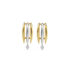 Bernstein Gouden oorknoppen - 14 karaats - Bicolor - Briljant - 0.05 crt
