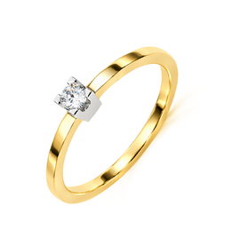 Gouden ring - 14 karaats - Solitair - Briljant - 0.055 crt - Maat 17.5
