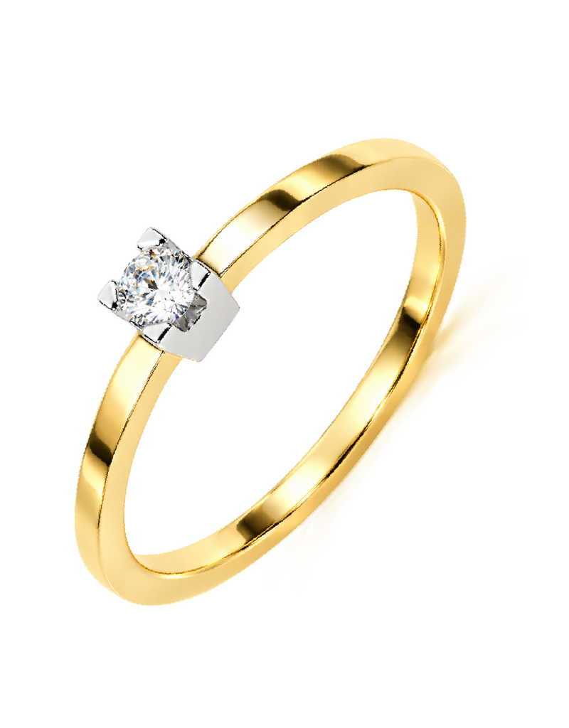Gouden ring - 14 karaats - Solitair - Briljant - 0.055 crt - Maat 17.5
