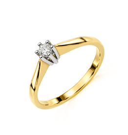 Gouden ring - 14 karaats - Solitair - Briljant - 0.10 crt - Maat 17.5