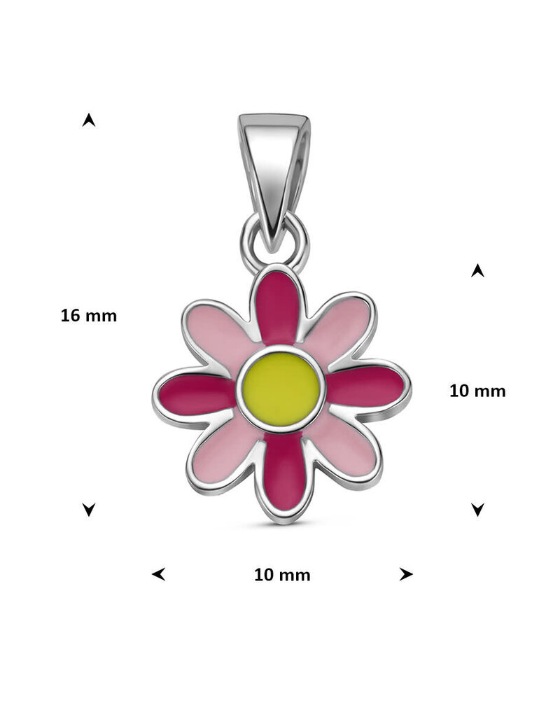 Zilveren hanger - Gerhodineerd - Emaille - Bloem