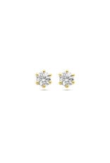 Gouden chaton oorknoppen - 14 karaats - Zirkonia - 4 mm