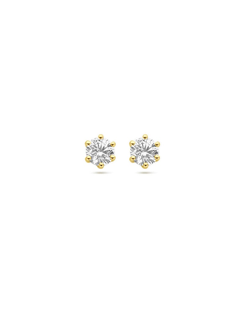 Gouden chaton oorknoppen - 14 karaats - Zirkonia - 4 mm