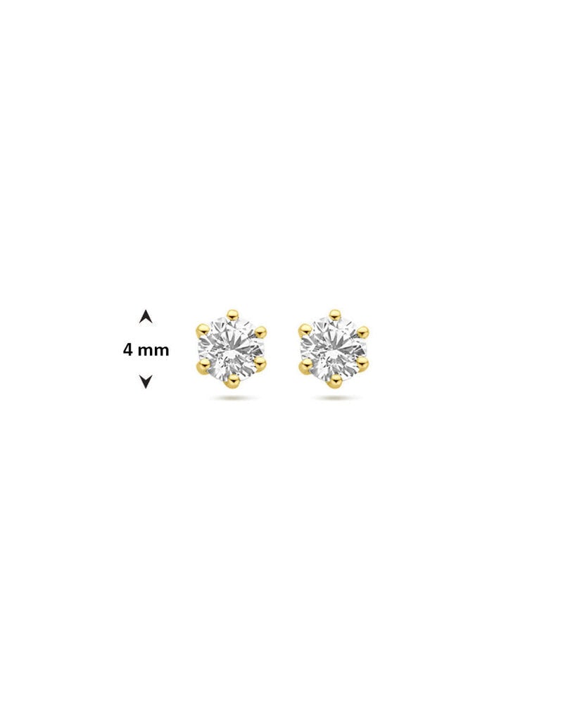 Gouden chaton oorknoppen - 14 karaats - Zirkonia - 4 mm