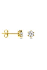 Gouden chaton oorknoppen - 14 karaats - Zirkonia - 4 mm