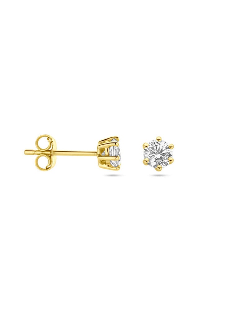 Gouden chaton oorknoppen - 14 karaats - Zirkonia - 4 mm