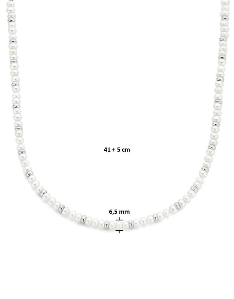Zoetwaterparels collier - Zilveren bolletjes - 6.5 mm - 41 + 5 cm