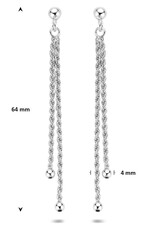Zilveren oorhangers - Gerhodineerd - Koord - 64 mm