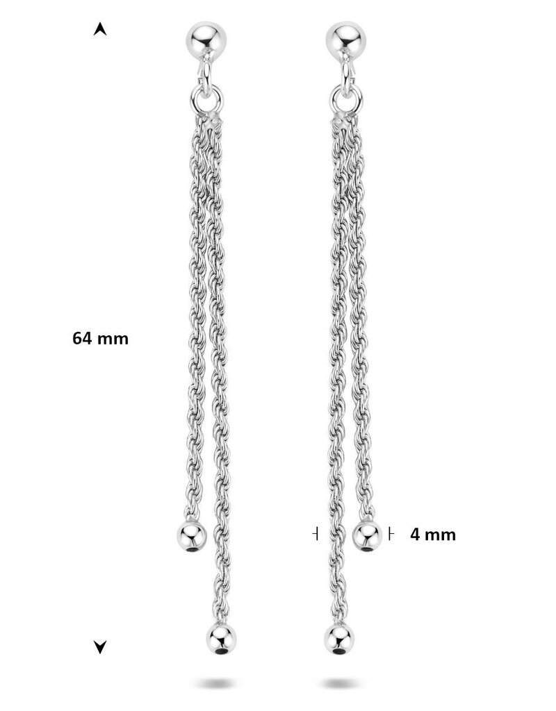 Zilveren oorhangers - Gerhodineerd - Koord - 64 mm