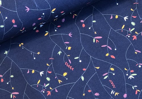 French terry - navy flowers